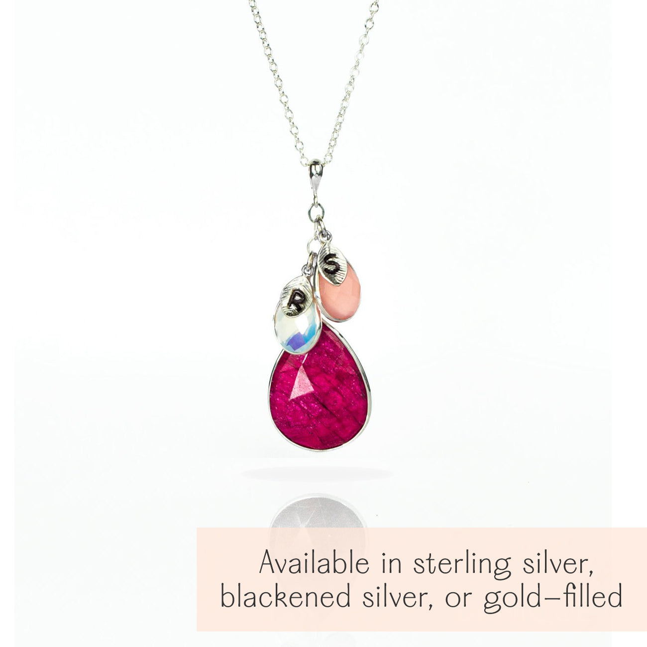 Mother's Necklace with Children's Birthstones & Leaf Initials, Personalized Mother's Cascade Necklace, Sterling Silver or Gold, Birthday Gift for Mom