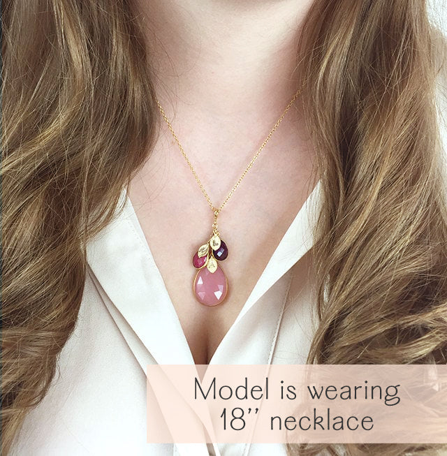 Mother's Necklace with Children's Birthstones & Leaf Initials, Personalized Mother's Cascade Necklace, Sterling Silver or Gold, Birthday Gift for Mom