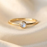 Dainty moonstone ring in gold vermeil, June birthstone bezel set stacking ring