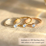 Set of moonstone rings in gold and silver, June birthstone stacking ring collection
