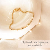 Gold morse code bead bracelet with pearl spacers. delicate bracelets, gold and silver, with small beads spaced evenly along the length of each bracelet. Pinky promise. Morse code bead jewelry, morse code beaded jewelry, secret message jewelry, bff jewelry, bff bracelet, pinky promise bracelet, secret message bracelet, hidden message jewelry, hidden message bracelet, sterling silver, gold, adjustable bracelets, delicate bead bracelet, new product, delicate pattern of dots and dashes bracelet