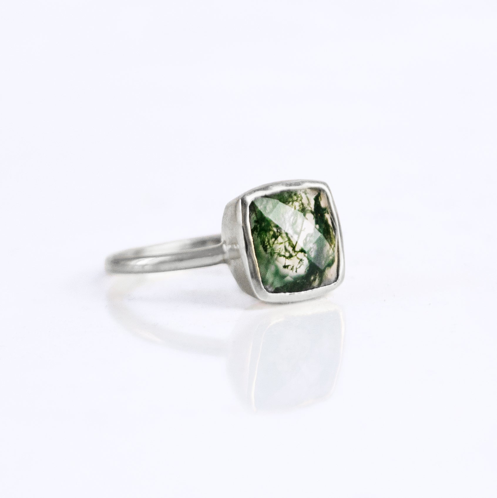 Moss Agate Cushion Ring