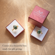 Natural moss agate rings displayed in Danique Jewelry gift boxes ready for birthday, anniversary or holiday gifting