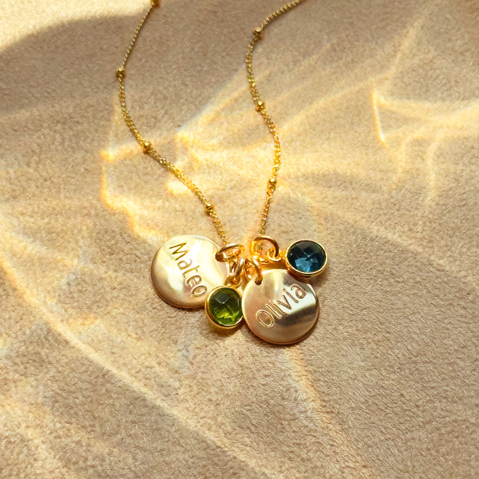 Custom Disc Necklace with Small Birthstone, Personalized Mom Necklace with Children's Names, Custom Initial Pendant, Sterling Silver or Gold Filled