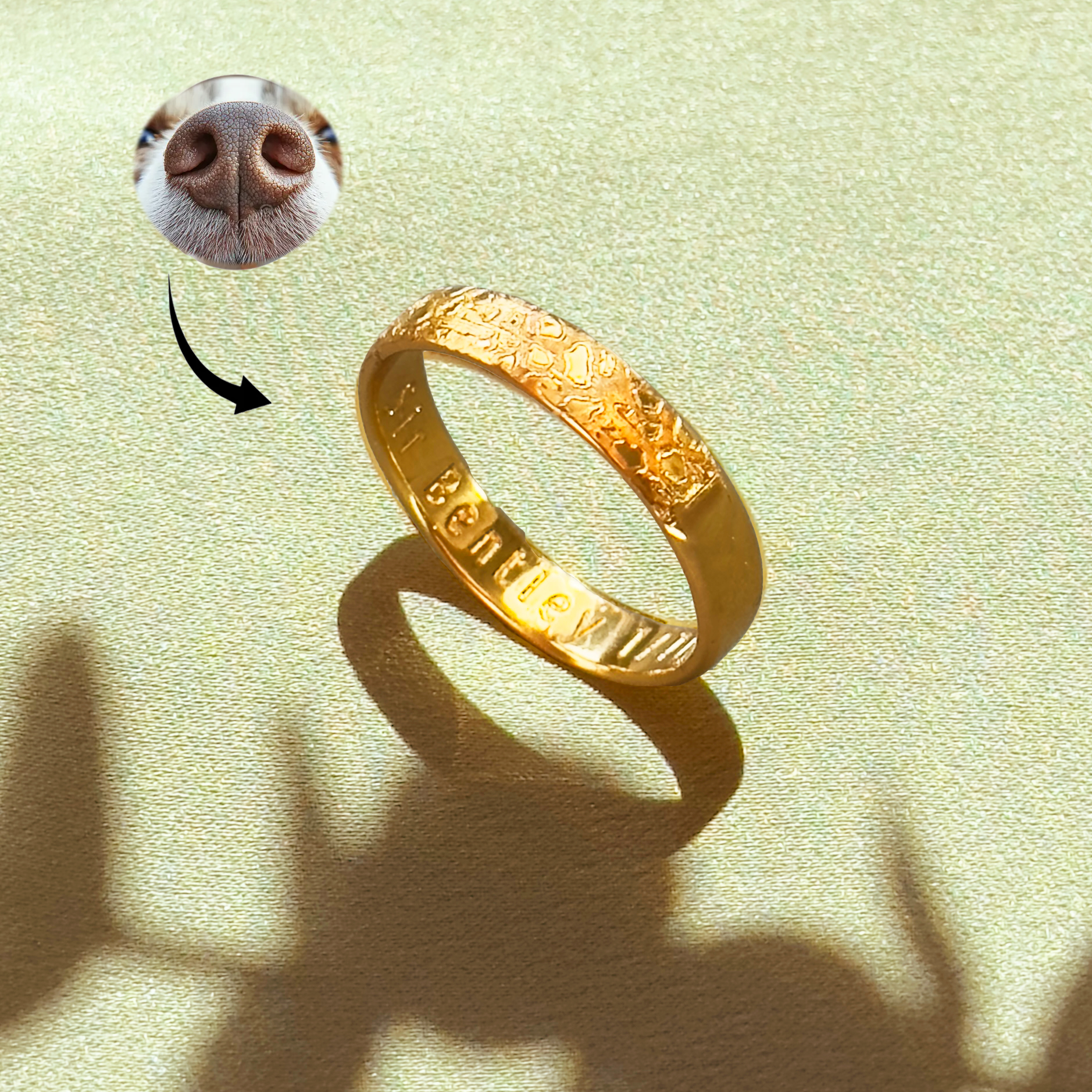 Custom Actual Dog or Pet Nose Print Wide Fingerband Engraved Ring [4mm], 925 Sterling Silver Gold Vermeil, Pet Memorial Christmas Gift for Pet Lover