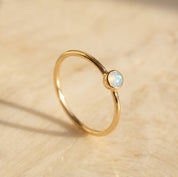 Dainty opalite ring in gold vermeil, October birthstone bezel set stacking ring