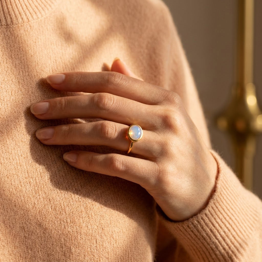 Fire opal ring gold dainty stacking ring October birthstone jewelry