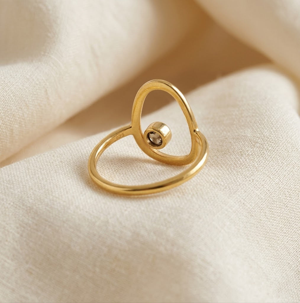 Custom family birthstone ring with three stones for mom in gold
