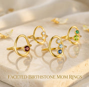 Collection of Minimalist mom ring with custom birthstones in modern open oval style
