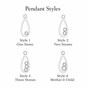 We have four teardrop frame pendant styles including one 3mm stone, two 3mm stone setting, three 3mm stone setting or a mother 5mm and single child 3mm stone