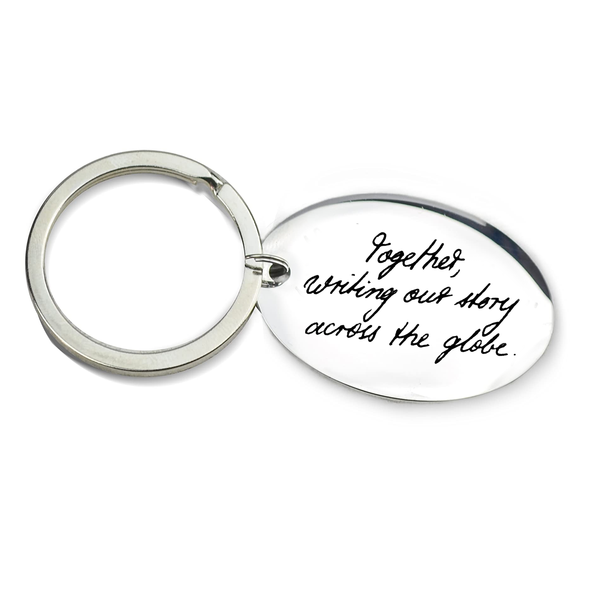 Custom Photo or Monogram Oval Keychain, Actual Handwriting or Drawing, Personalized Monogrammed Stainless Steel Mirror Finish Keychain, Christmas Gift