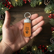 Set of personalized leather keychains displayed on a modern tabletop, highlighting premium full-grain leather, optional monogram engraving, name engraving, and custom pet paw print design. Ideal custom gift for men or women, including dads, moms, graduates, and new homeowners. This durable, stylish engraved keychain makes a thoughtful gift for Christmas, Father’s Day, Mother’s Day, birthdays, or stocking stuffers.