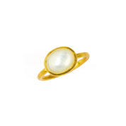 A beautiful vermeil gold mother of pearl cabachon ring rests against a white background. vermeil gold large oval ring bezel set with a milky white mother of pearl cabochon stone on a white background. Jane Austen Ring, Pearl Ring, Pearl Jewelry, Stacking Ring, Mother of Pearl Statement Ring