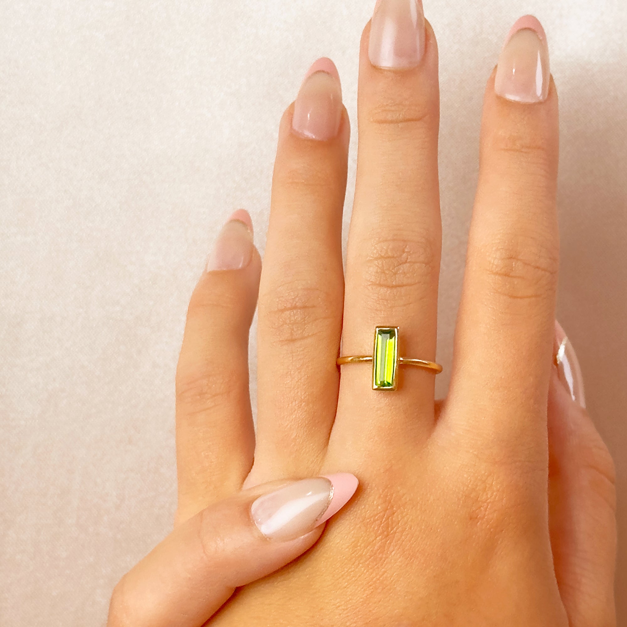 Tiny Peridot Bar Ring : August Birthstone