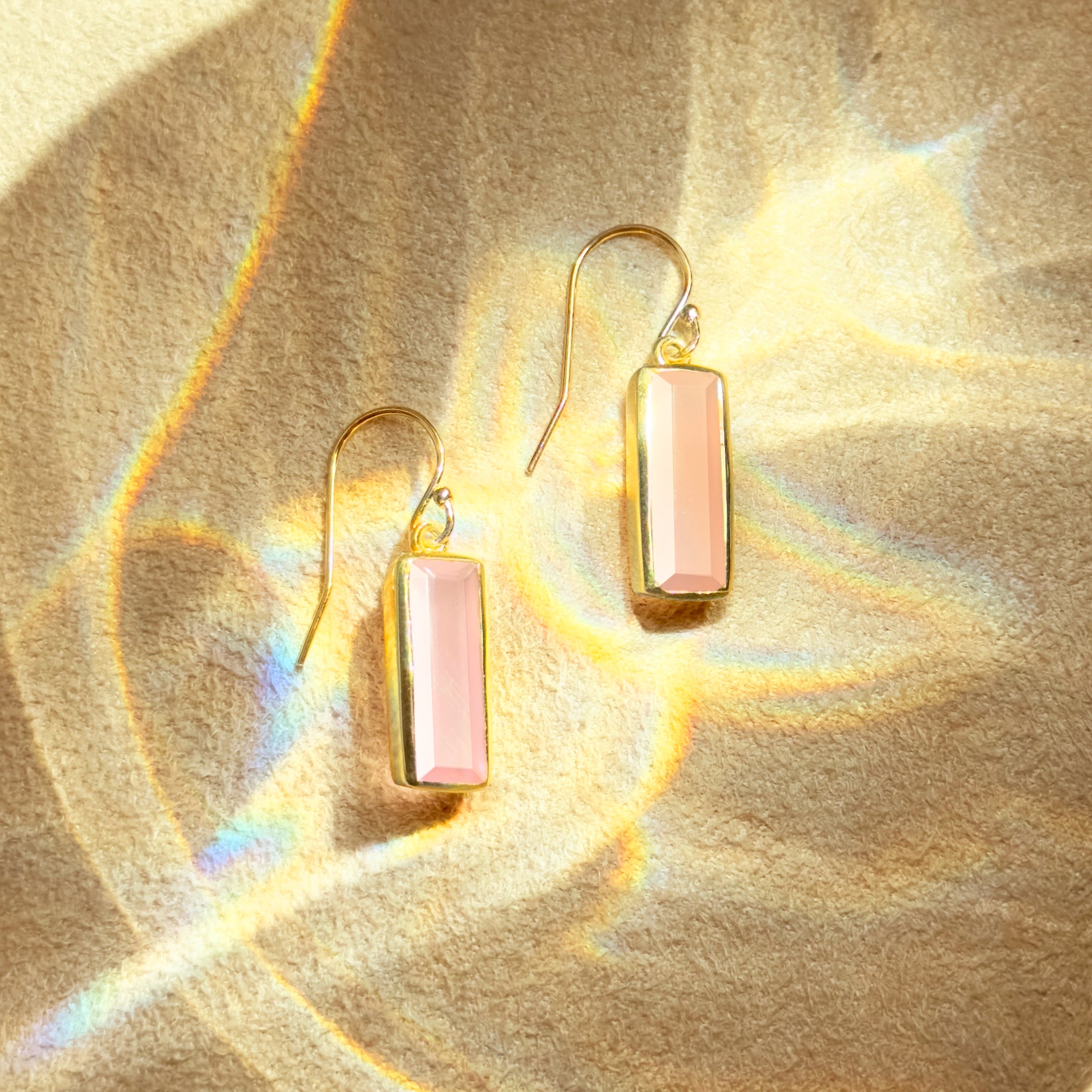 Pink Chalcedony Bar Earrings : October Birthstone : Adira Series