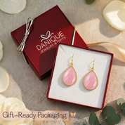 Pink Chalcedony earrings presented in Danique Jewelry signature gift-ready packaging.
