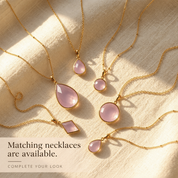 Pink Chalcedony necklaces shown in multiple round and teardrop hapes