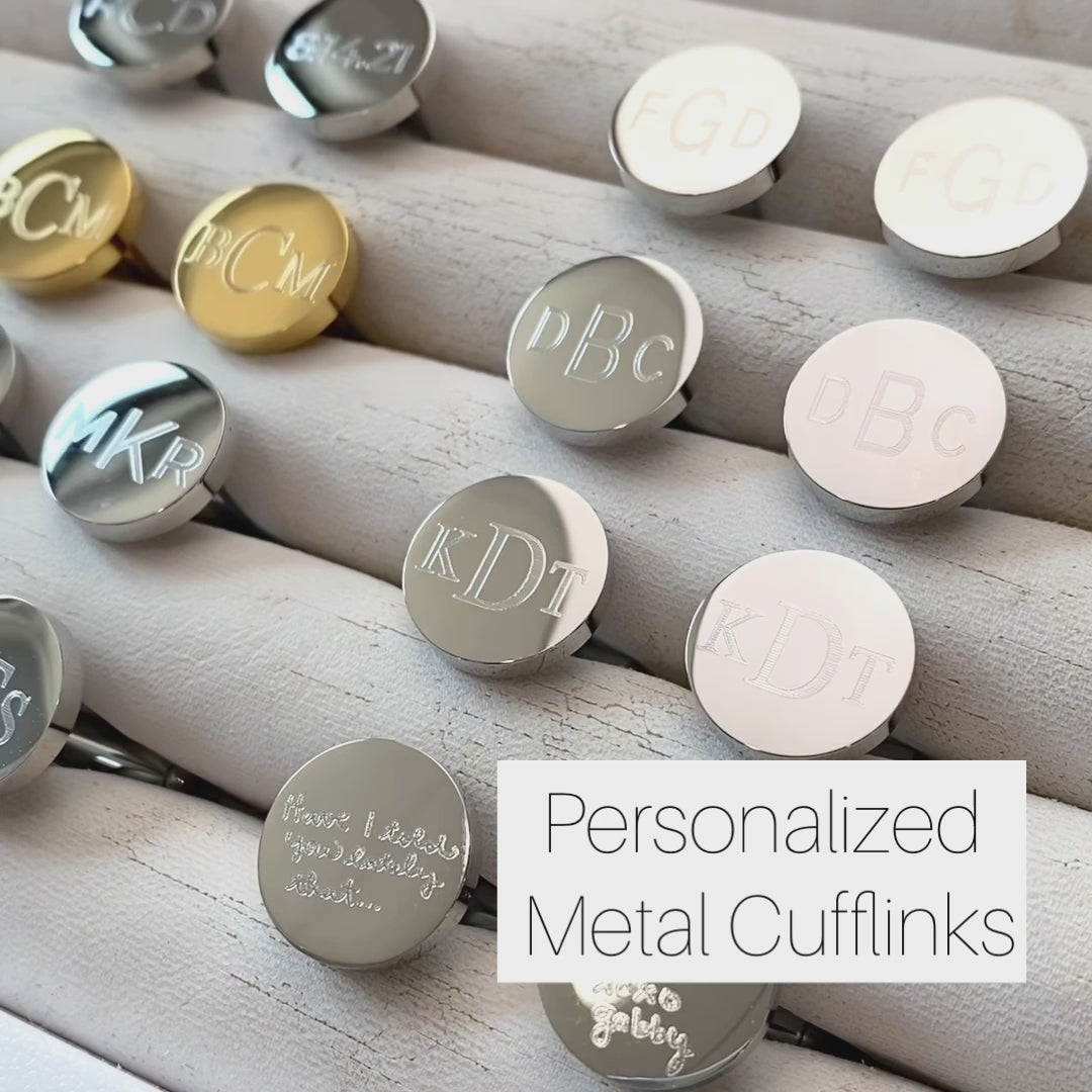 Video showcasing the cufflink collection including gold round, gold square, silver round or silver square