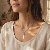A video showcasing mom necklace with engraved name bar charm necklace with birthstones. Comes in rose gold, yellow gold, or in sterling silver.