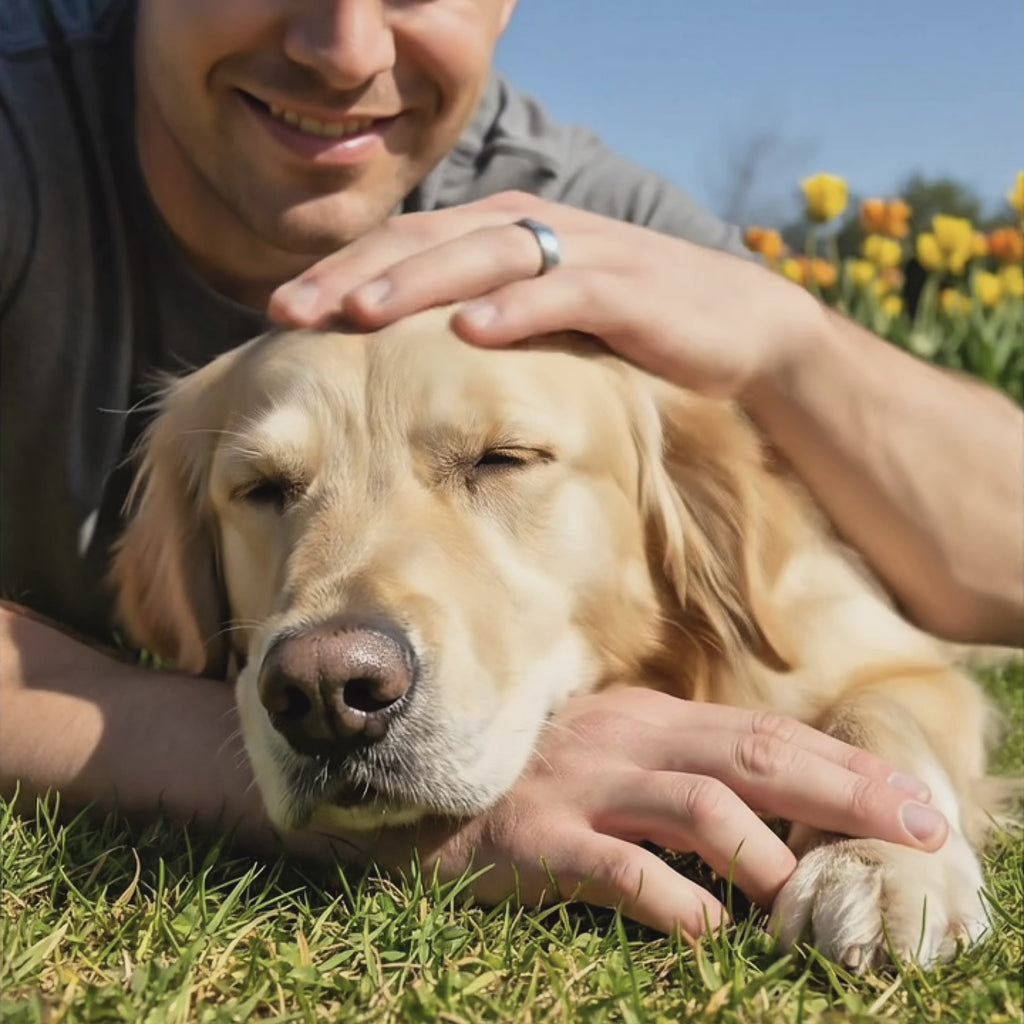 Video showcasing a custom dog and cat nose print engraved ring, featuring realistic pebble-style nose texture engraving with deep recessed lines and smooth raised areas, handmade in sterling silver and gold vermeil, personalized pet nose ring created from a real pet’s nose image, meaningful pet memorial jewelry, sentimental keepsake ring for dog and cat lovers