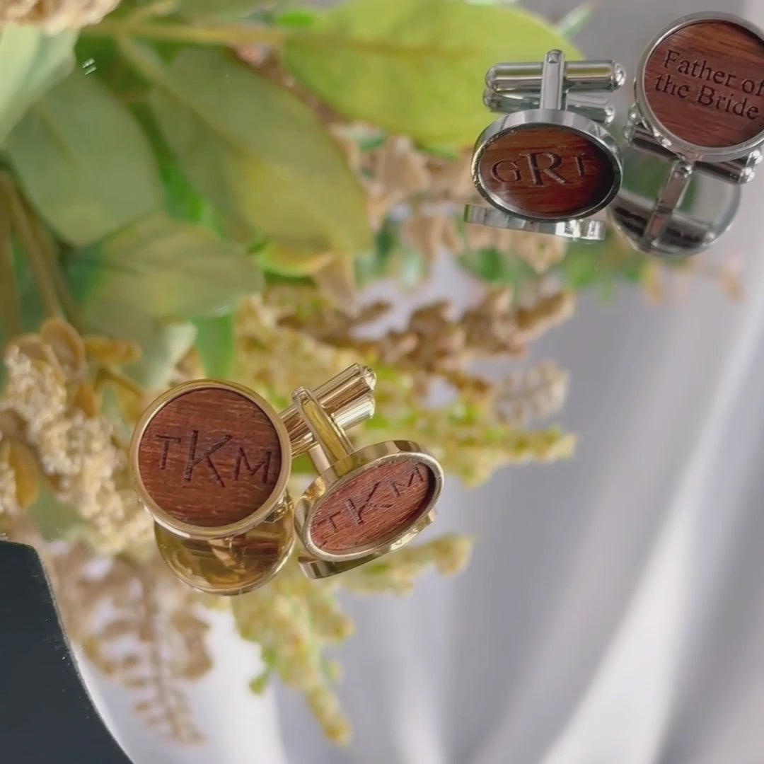 We handcraft each piece of real wood cufflinks with your custom engraving. Choose from our set monogram or font styles or engrave handwriting from a photograph.