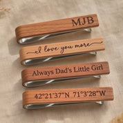 A video showcasing custom engraved wooden tie clip. Woods include mahogany, walnut, cedar, ebony, and afromosia. Perfect personalized gift for groom, groomsmen, best man, Father’s Day, 5th anniversary, graduation, or retirement. 
