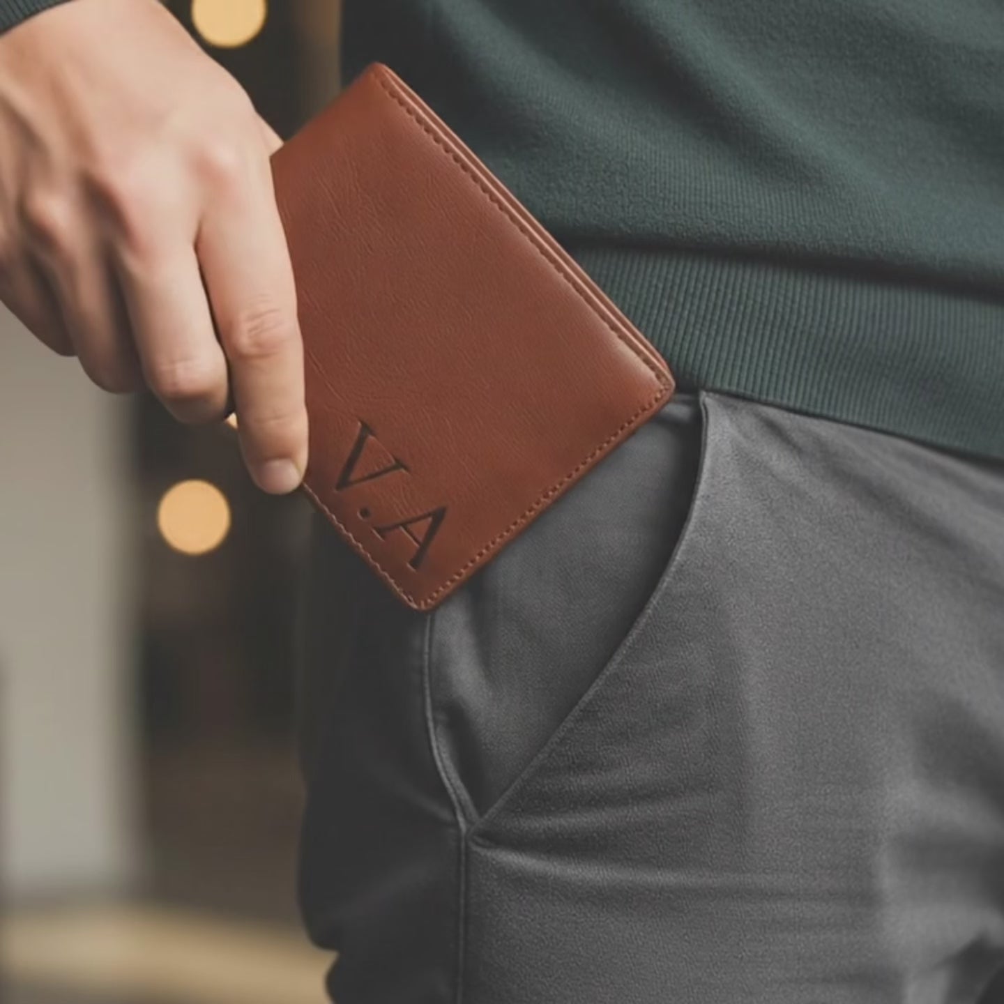 Video showcasing a personalized genuine leather wallet engraved with initials and message. Handcrafted from natural full-grain leather, this custom wallet makes a perfect gift for husband, dad, or boyfriend for Christmas, anniversary, or Father’s Day.