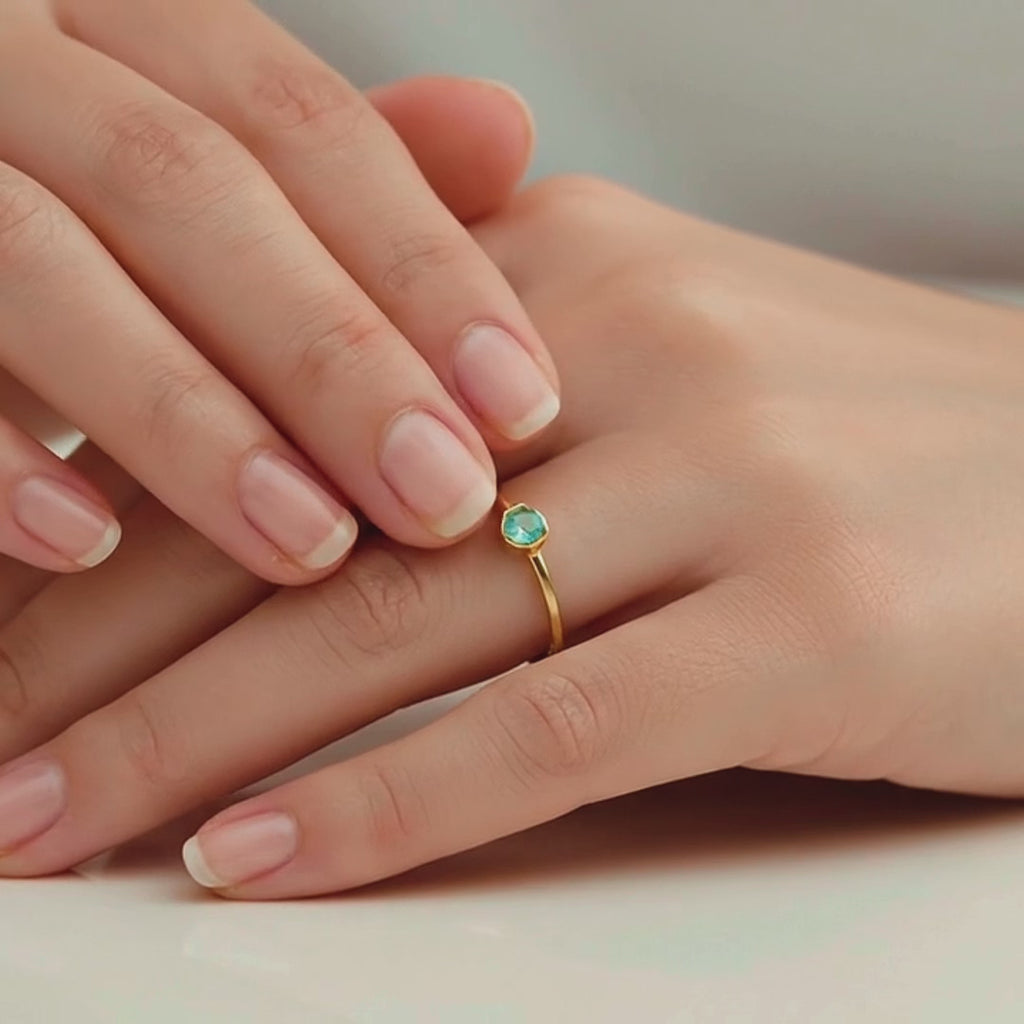 Personalized tiny birthstone round gemstone rings garnet purple amethyst peridot citrine birthstones vermeil gold plating. Wear them alone of stack them on the same finger