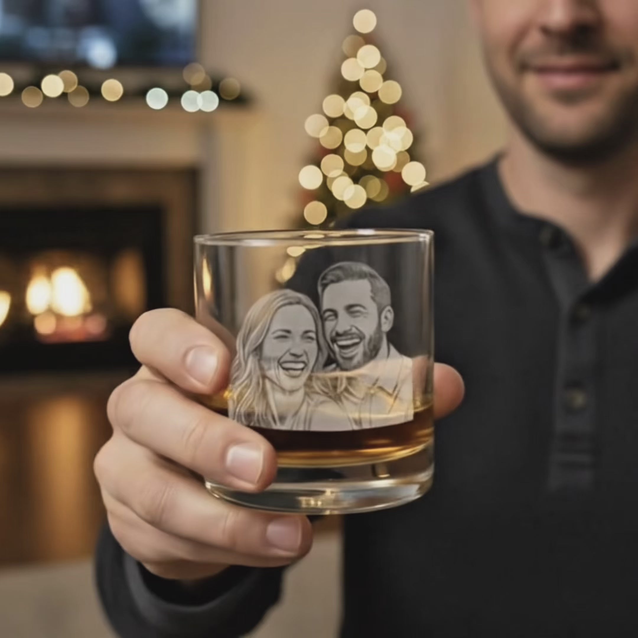 Video showcasing a custom engraved whiskey glass personalized with a name, monogram, or custom text, displayed in a refined bar or home setting. The engraving detail is shown clearly as light reflects through the glass, highlighting craftsmanship and precision. This personalized whiskey glass makes a meaningful gift for men, ideal for birthdays, weddings, groomsmen gifts, Father’s Day, anniversaries, or special celebrations, arriving gift-ready and designed for everyday enjoyment.