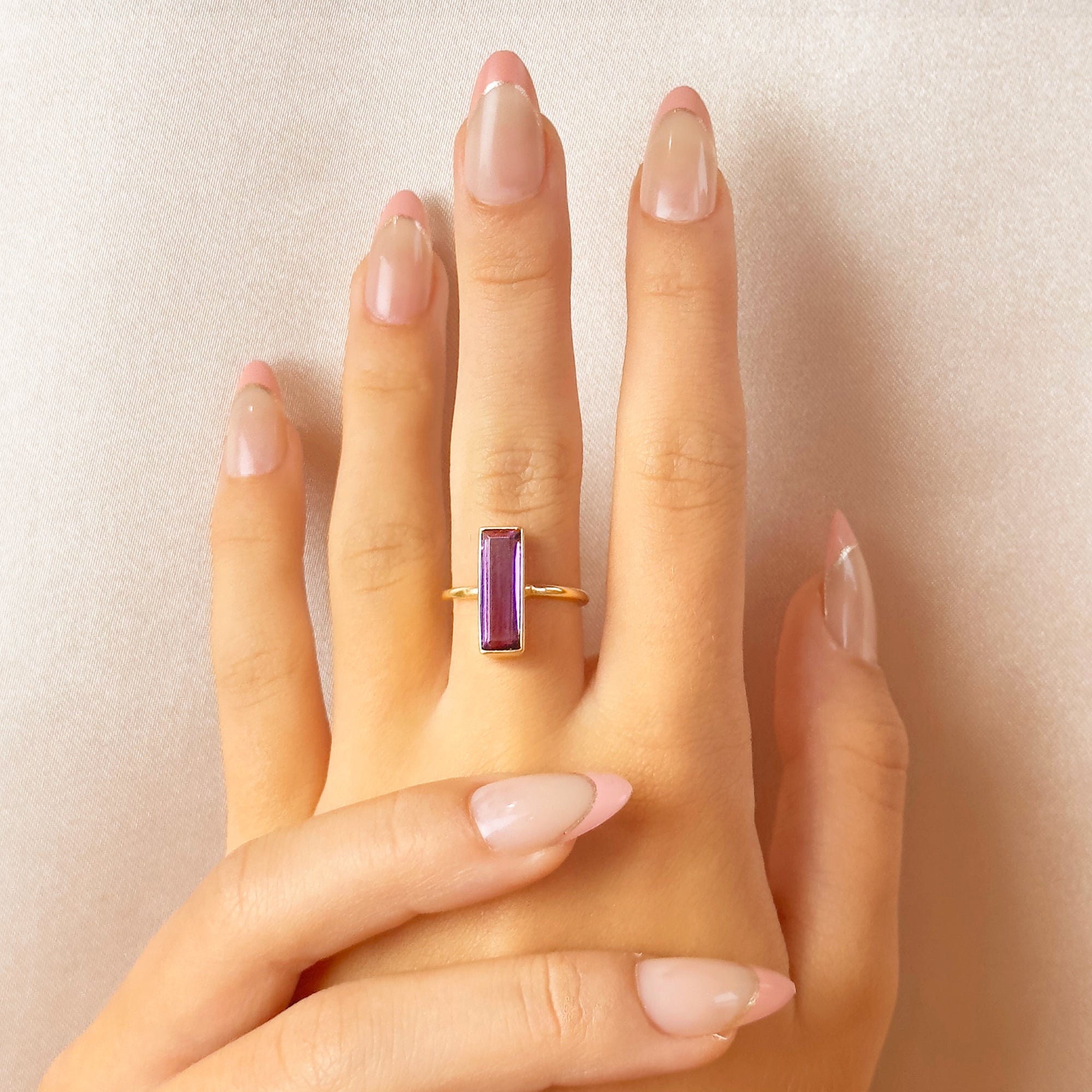 Purple Amethyst Bar Ring : February Birthstone