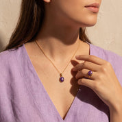 Oval Purple Copper Turquoise Cabochon Ring, Bezel Set December Birthstone Ring in Sterling Silver, Gold or Rose Gold