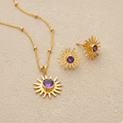 Sun Burst Necklace and Stud Earring Set, Sunshine Birthstone Jewelry Set