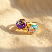 Oval Purple Copper Turquoise Cabochon Ring, Bezel Set December Birthstone Ring in Sterling Silver, Gold or Rose Gold