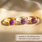 Purple Mohave turquoise oval ring available in sterling silver, 24K yellow gold vermeil and rose gold vermeil, bezel set cabochon gemstone ring for women