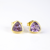 Minimalist Purple Amethyst Triangle Studs • February Birthstone