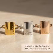 Custom engraved rectangular signet ring available in gold, sterling silver and rose gold finish, personalized name ring for women or mom gift