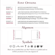 Personalized engraved ring font options and symbol choices, custom name ring typography selection guide for rectangular signet ring