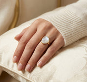 Organic shape moonstone ring gold bezel set natural gemstone