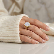 Raw moonstone ring gold irregular shape natural gemstone ring