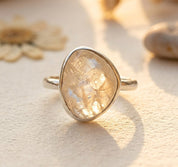 Organic shape moonstone ring sterling silver bezel set natural gemstone