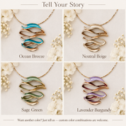 Sculptural Wave jewelry color options in Ocean Breeze Neutral Beige Sage Green and Lavender Burgundy
