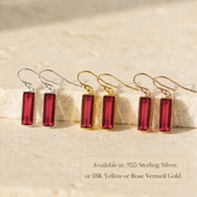 Ruby Quartz bar earrings in sterling silver, yellow gold, and rose gold finishes