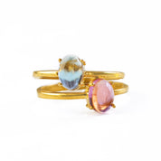  a set of two stackable  prong set rings with Oval natural Ruby and Sapphire cabochon ring. 18K Vermeil Gold Prong Black Star Sapphire Ring, Celestial Jewelry, Star Jewelry, Bridal Jewelry, Black Star Sapphire Oval Solitaire Ring, Dainty Gold Stacking Ring Gift for Her. Ruby and September Birthstone ring set