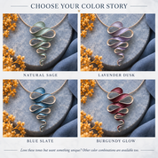 Ribbon Cascade necklace color options in Natural Sage Lavender Dusk Blue Slate and Burgundy Glow

