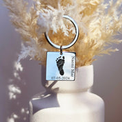 Actual Baby's Hand or Footprint Keychain, Keepsake for New Parent, Father's Day Gift for New Dad, Silver Mirror Finish Custom Photo Engraved Keychain