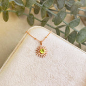 Sunburst Birthstone Necklace [5mm], Custom Sunshine Pendant, Dainty Gold Necklace for Her, Personalized Jewelry Gift for Mom or Friend