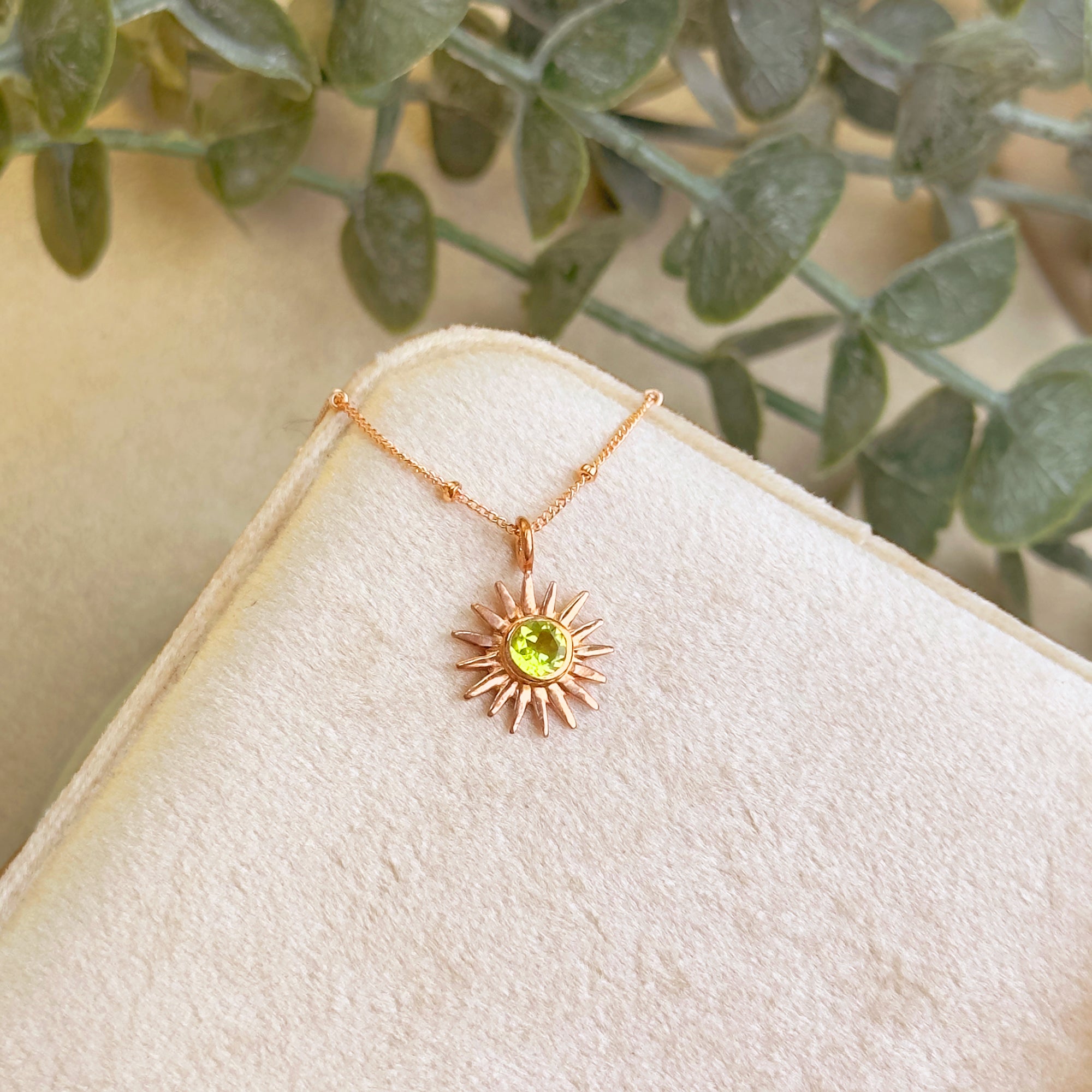 Sunburst Birthstone Necklace [5mm], Custom Sunshine Pendant, Dainty Gold Necklace for Her, Personalized Jewelry Gift for Mom or Friend