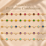 Personalized station necklaces shown in coordinated birthstone combinations with colorful natural gemstone connectors
