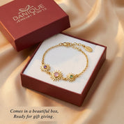 Custom sunburst birthstone bracelet presented in a branded gift box, ready for gifting. Personalized mom bracelet perfect for Mother’s Day, birthdays, new moms, and sentimental family gifts.