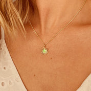 Sunburst Birthstone Necklace [5mm], Custom Sunshine Pendant, Dainty Gold Necklace for Her, Personalized Jewelry Gift for Mom or Friend